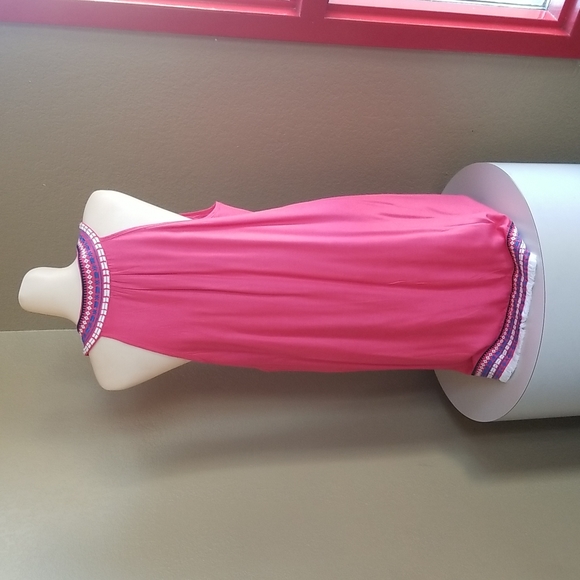 Melon color shift dress with fringe stitching - Picture 6 of 6